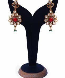 Buy Online Beautiful Red, Green and White Stones Polki Earrings-0
