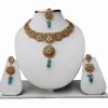 Gorgeous Green Bridal LCD Necklace Set with Earrings and Tikka for Girls-0