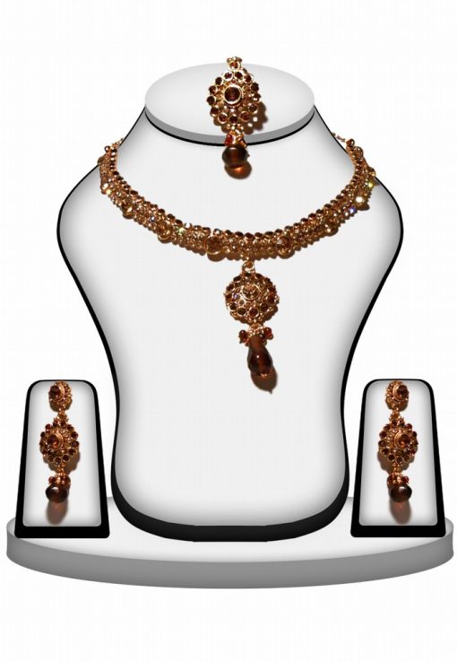 Buy Designer Bridal Fashion Necklace Set in Brown Color -0