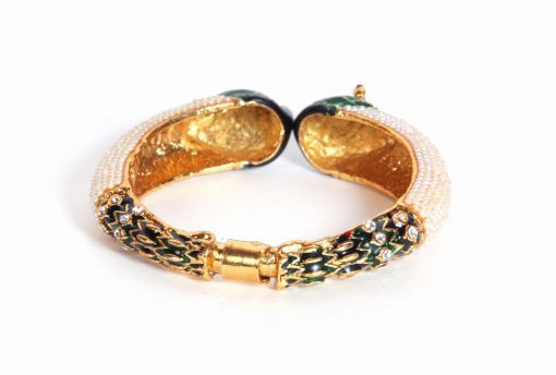 Finely Designed Peacock Bridal Bangles with White Pearl Stones-107