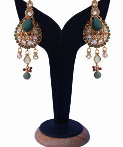 Classy Polki Earrings for Girls With Red, Green and White Stones-0