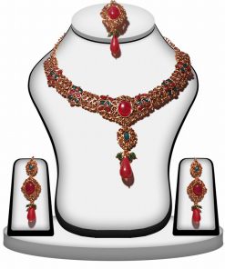 Cute and stylish Fashion Necklace Set in Red and Green Stone -0