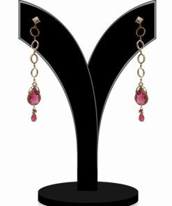 Sterling Dangle Fashion Earrings for Women in Pink Stones-0