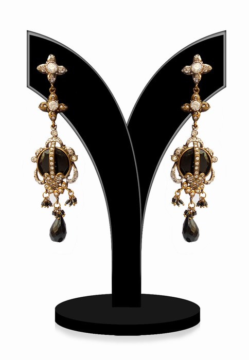 Exquisite Girls Dangle Wedding Earrings in Black and White Stones-0