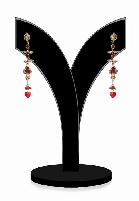 Victorian Red and White Stones Dangler Earrings for Women-0