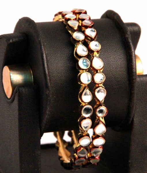 Latest Design Antique Bangles in White Kundan Stones with Red Surroundings-0