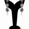 Designer American Diamond Dangler Earrings with Green Beads-0