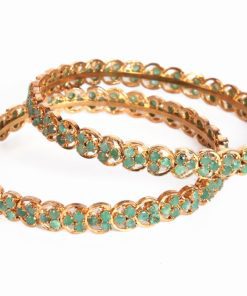 Fancy Pair of Gold Plated Bangles with Emerald Stones from India-0