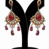 Designer Fashion Earrings for Girls in Red and White Stones-0