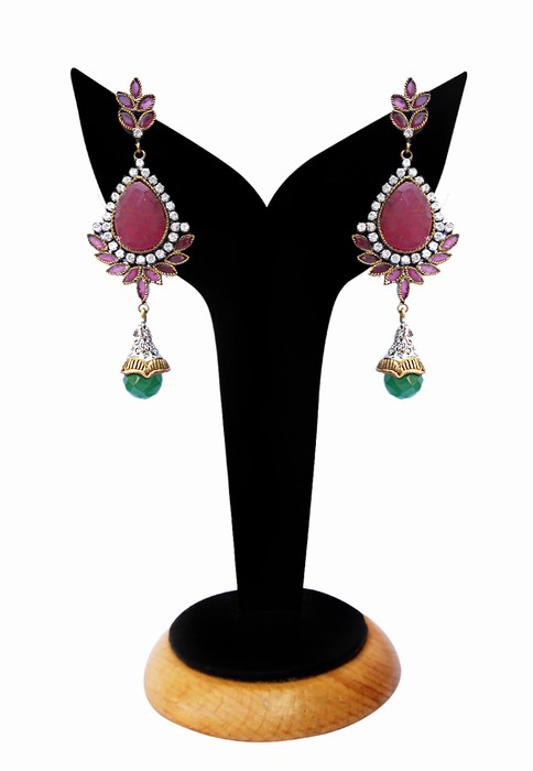 Designer Earrings in Green, Red and White Beads for Parties-0