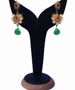 Beautiful Designer Kundan Earrings in Red, Green and White Stones-0