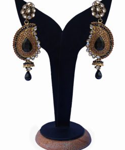Beautiful Designer Kundan Earrings in Black and White Stones-0