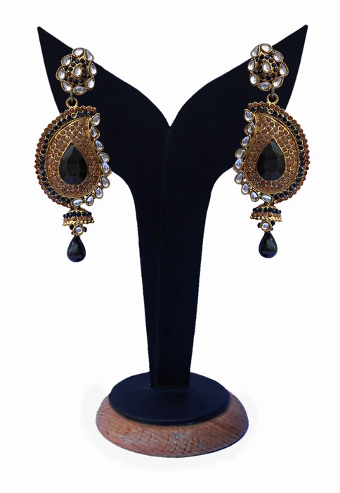 Beautiful Designer Kundan Earrings in Black and White Stones-0