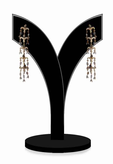 Designer Long Dangle Earrings for Girls in Smoky Color Beads-0