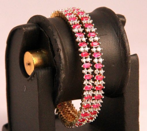Gorgeous Designer Pink and White AD Stone Bangles for Women-0
