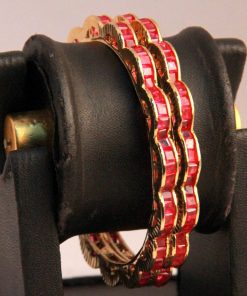 Designer Red AD Stone Fashion Bangles in Curvy Pattern from India-0
