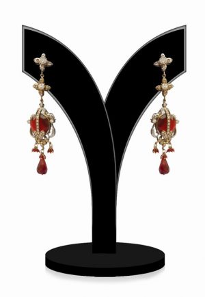 Designer Victorian Style Girls Earrings in Red and White Stones-0