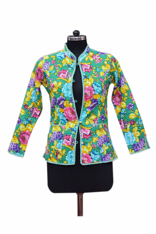 Buy Online Colorful Floral Patterns Green Quilted Jackets For Women-0