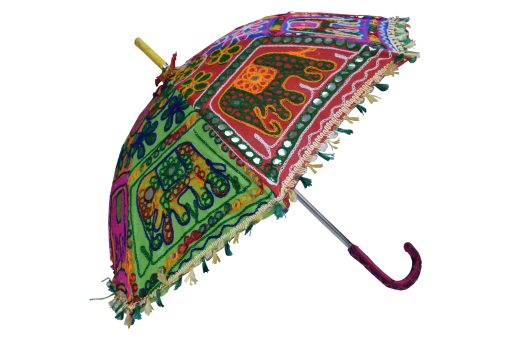 Buy Online Colorful Elephant Embroidery Handicraft Indian Umbrella-2368