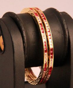 Red and White AD Stone Fancy Bridal Bangles from India-0
