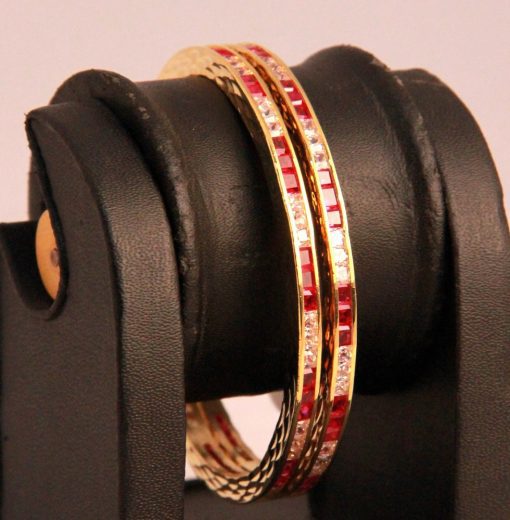 Red and White AD Stone Fancy Bridal Bangles from India-0
