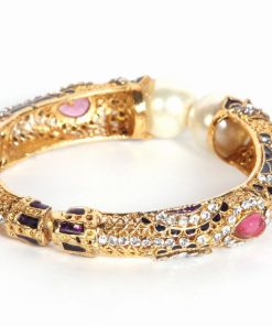 Fancy Trendy Fashion Bangle with Pink Stones and Pearls from India-114