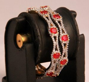 Fancy Trendy Bangles in White and Red AD Stones from India-0