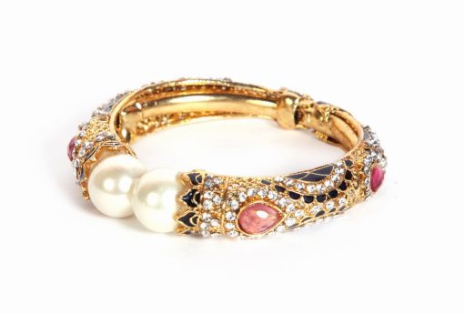 Fancy Trendy Fashion Bangle with Pink Stones and Pearls from India-0
