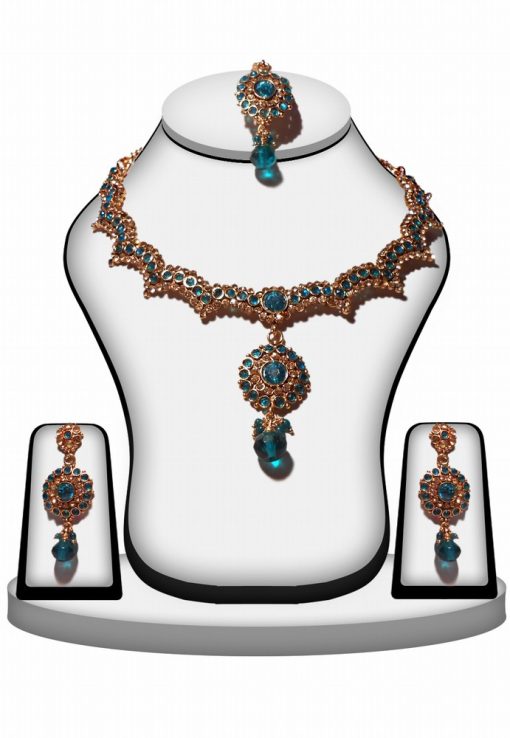 Fancy Turquoise Stone Fashion Necklace Set with Earrings for Women-0