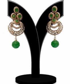 Beautiful Fashion Earrings for Girls in Green and White Beads-0