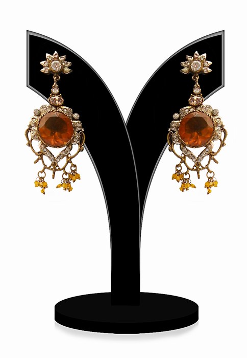 Fashion Earrings for Women in Amber and White Stones-0