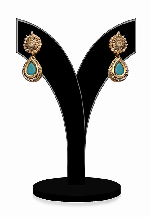 Fashion Earrings for Women in Turquoise and White Stones-0