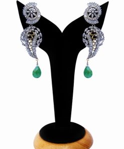 Fashion Earrings for Women in American Diamonds with Green Beads-0