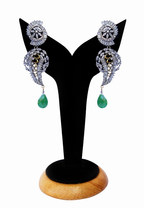 Fashion Earrings for Women in American Diamonds with Green Beads-0