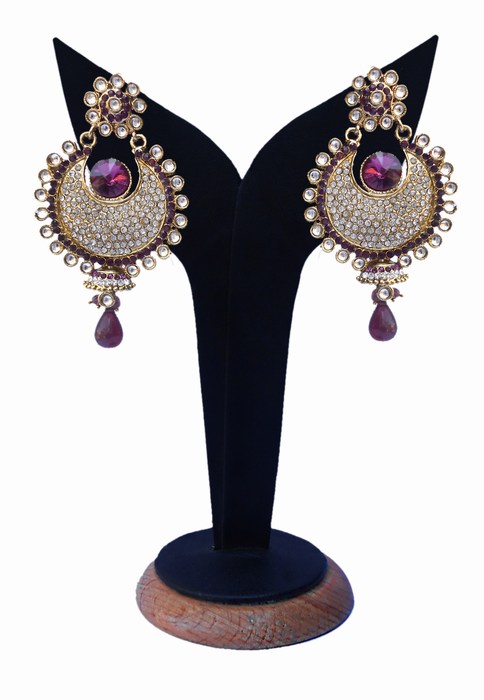 Beautiful Purple and White Stones Studded Fashion Earrings for Women-0