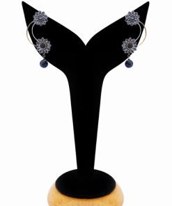 Designer Floral Pattern Dangler Earrings in Black Beads-0