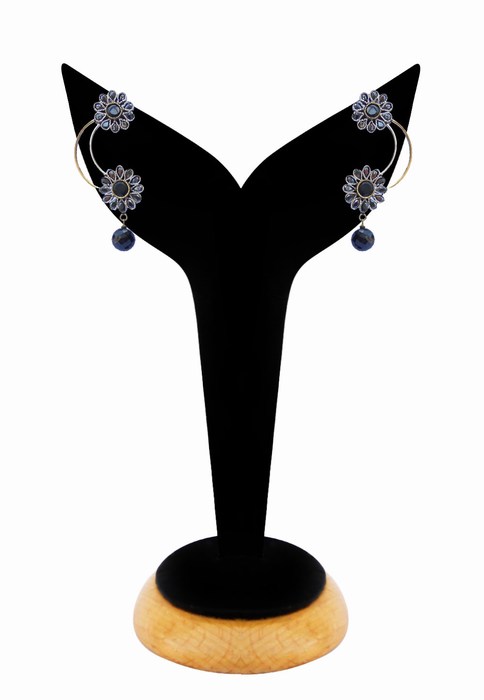 Designer Floral Pattern Dangler Earrings in Black Beads-0