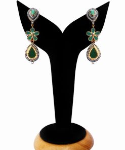 Classy Girls Dangler Earrings in Green Kundan Stones and Beads-0