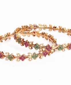 Gold Plated Bangles for Women with Ruby, Emeralds and Pearls-0