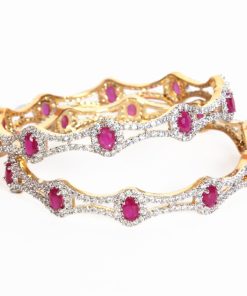 Gorgeous Pair of AD Bangles With Pink and White CZ Stone Settings-187