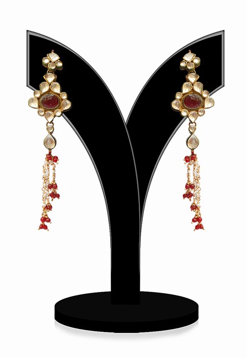 Gorgeous Kundan Earrings for Women in Red and White Stones-0