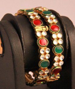 Indian Antique Bangles in Red, Green and White Kundan Stones-0