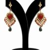 Designer Indian Kundan Earrings for Parties in Green and Red Beads-0