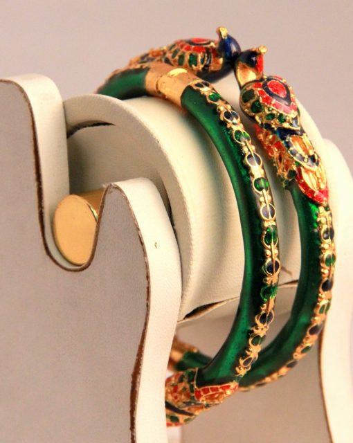 Indian Peacock Bangles in Green Stone for Weddings-0