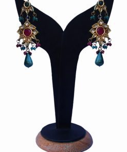 Designer Red, Green and White Stones Kundan Earrings for Women-0