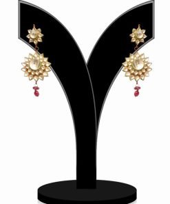 Latest Designer Kundan Flower Earrings for Ladies in White Stones-0