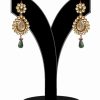 Fashion Earrings for Ladies in Green and White Kundan Stones-0