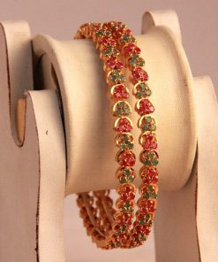 Latest Design Gold Plated Bangles with Ruby and Emerald Stones-0