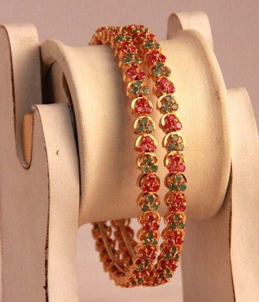 Latest Design Gold Plated Bangles with Ruby and Emerald Stones-0