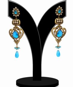 Fashion Earrings for Girls in Turquoise and White Stones-0